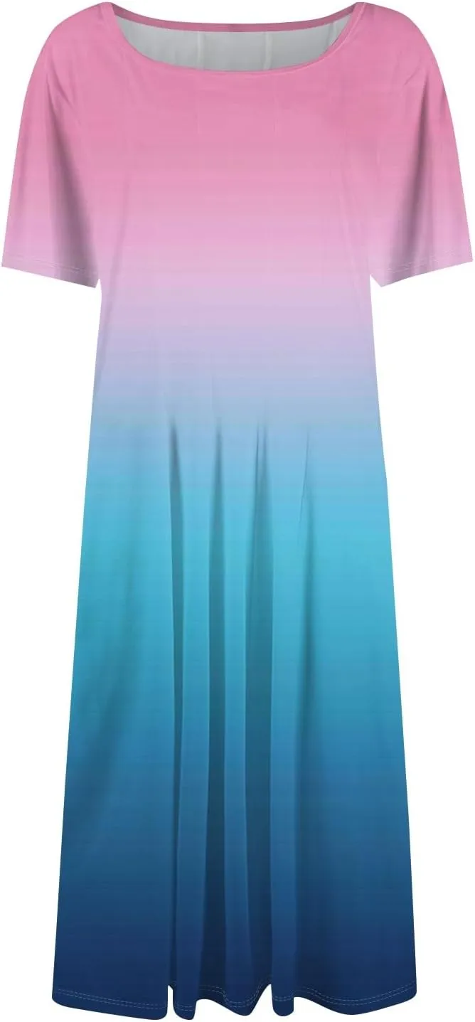 Dresses for Women 2025 Midi Dresses for Women Summer Short Sleeve A Line Loose Floor Length