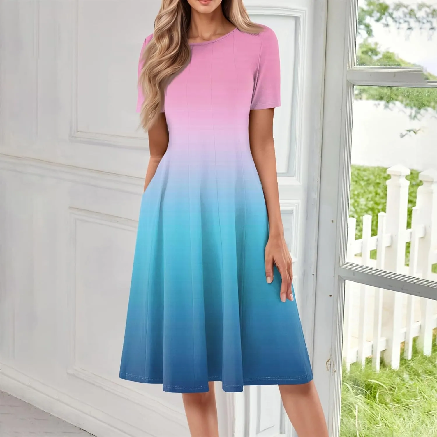 Dresses for Women 2025 Midi Dresses for Women Summer Short Sleeve A Line Loose Floor Length