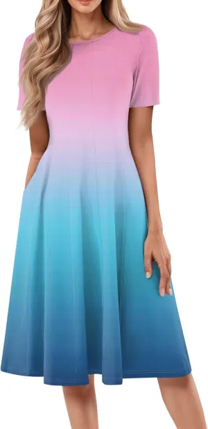 Dresses for Women 2025 Midi Dresses for Women Summer Short Sleeve A Line Loose Floor Length