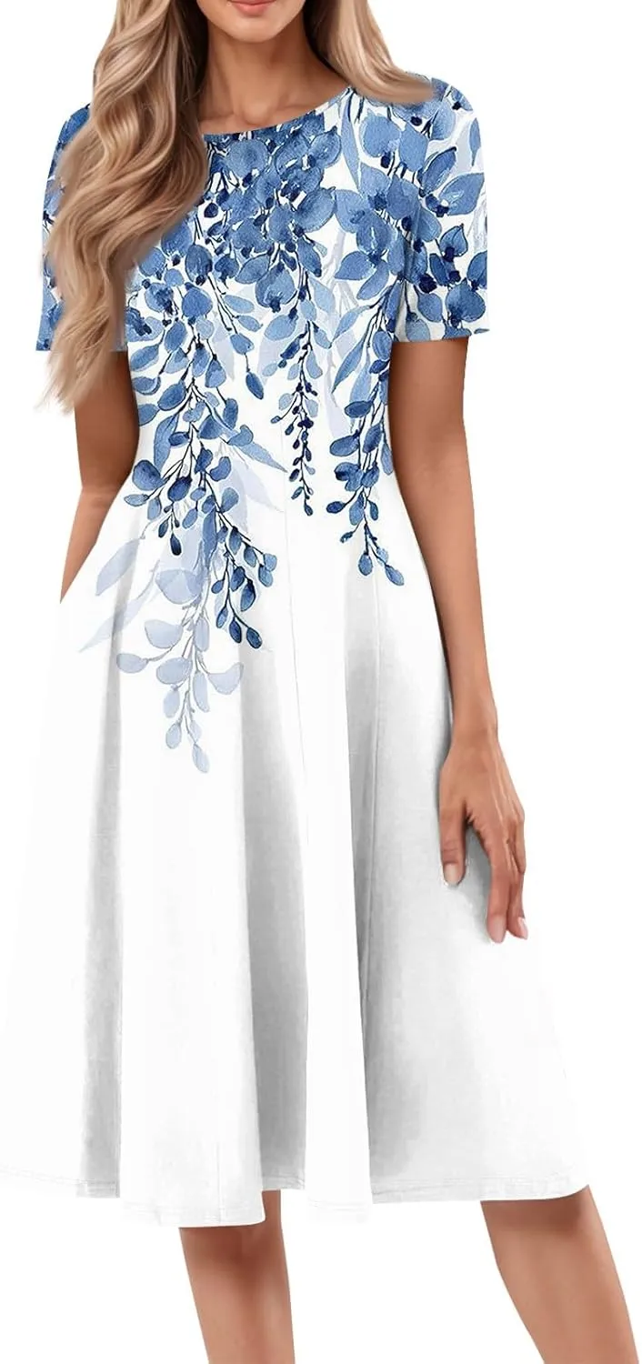 Dresses Women Casual Midi Dresses for Women Short Sleeve Summer Dresses Women Summer Ethnic Style Cute