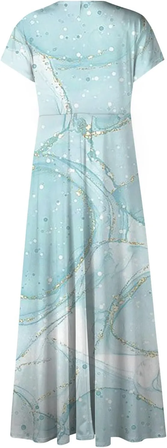 Dresses Women Summer Maxi Dress Short Sleeve Womens Summer Dresses for Island Vacation Smocked
