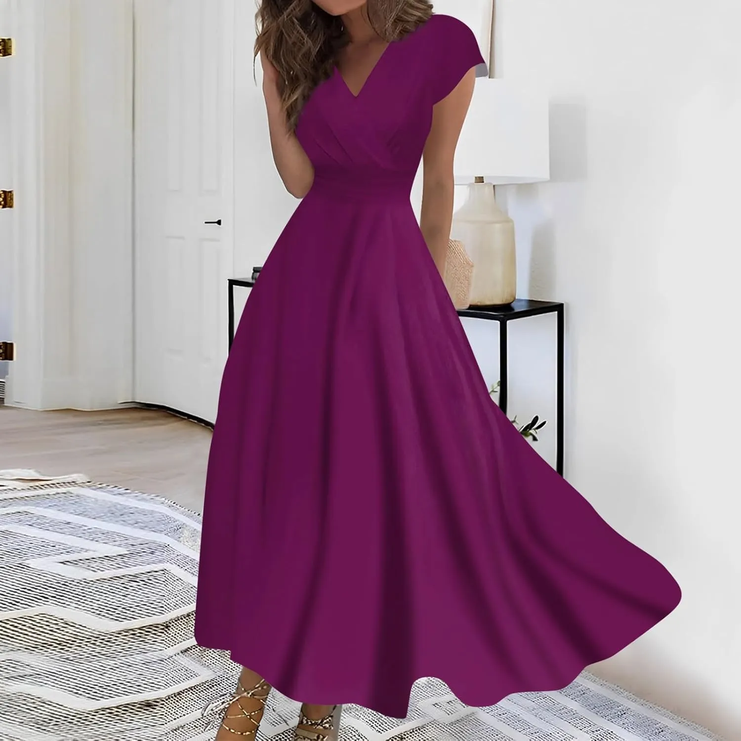 Dresses Women Summer Maxi Dress Short Sleeve Womens Summer Dresses for Island Vacation Smocked