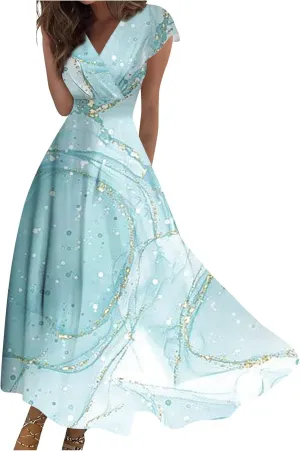 Dresses Women Summer Maxi Dress Short Sleeve Womens Summer Dresses for Island Vacation Smocked
