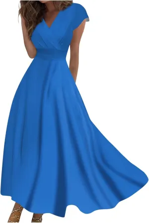 Dresses Women Summer Maxi Dress Short Sleeve Womens Summer Dresses for Island Vacation Smocked
