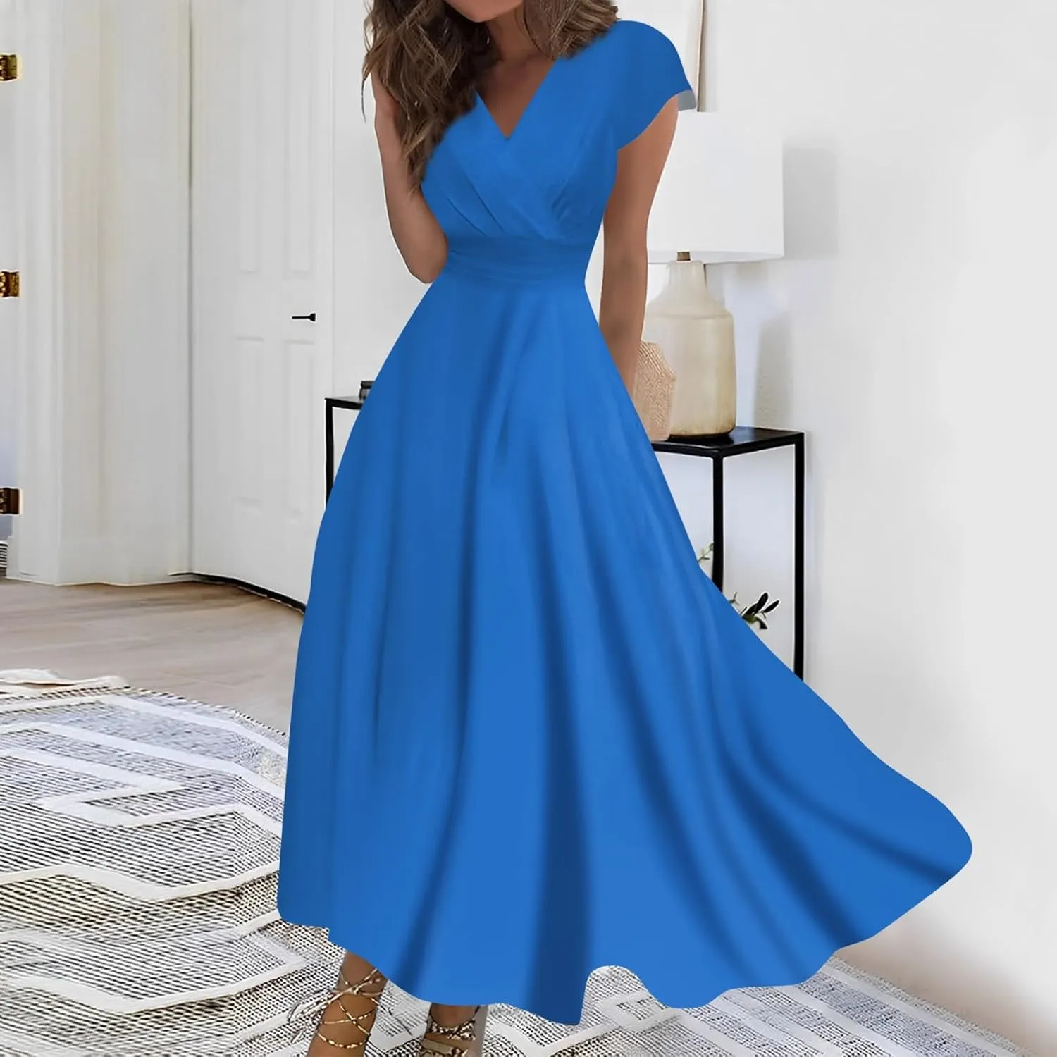 Dresses Women Summer Maxi Dress Short Sleeve Womens Summer Dresses for Island Vacation Smocked