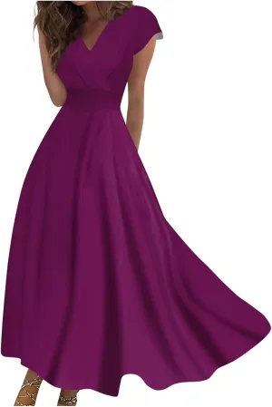 Dresses Women Summer Maxi Dress Short Sleeve Womens Summer Dresses for Island Vacation Smocked