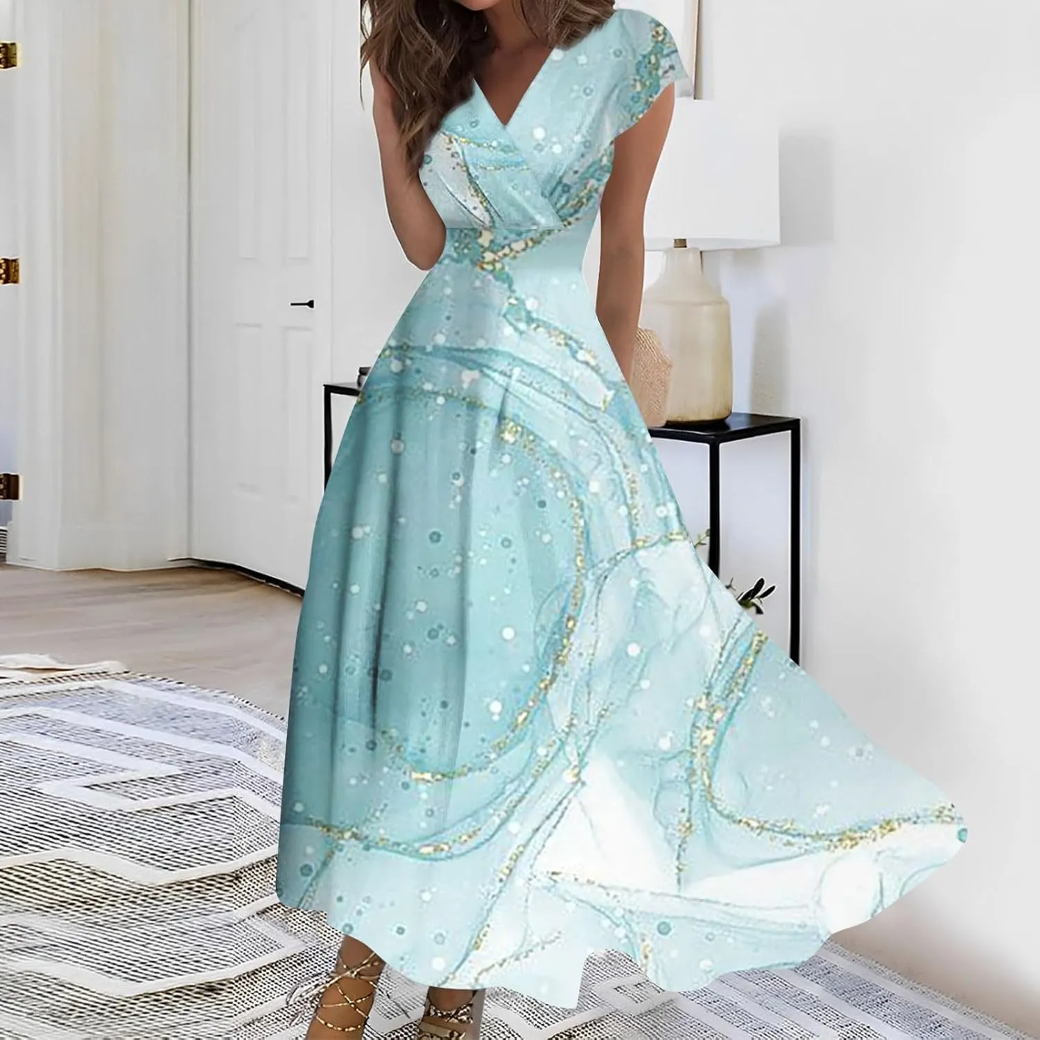 Dresses Women Summer Maxi Dress Short Sleeve Womens Summer Dresses for Island Vacation Smocked