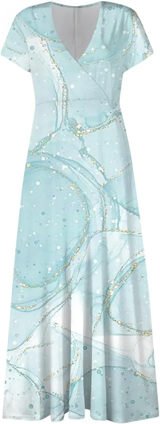 Dresses Women Summer Maxi Dress Short Sleeve Womens Summer Dresses for Island Vacation Smocked