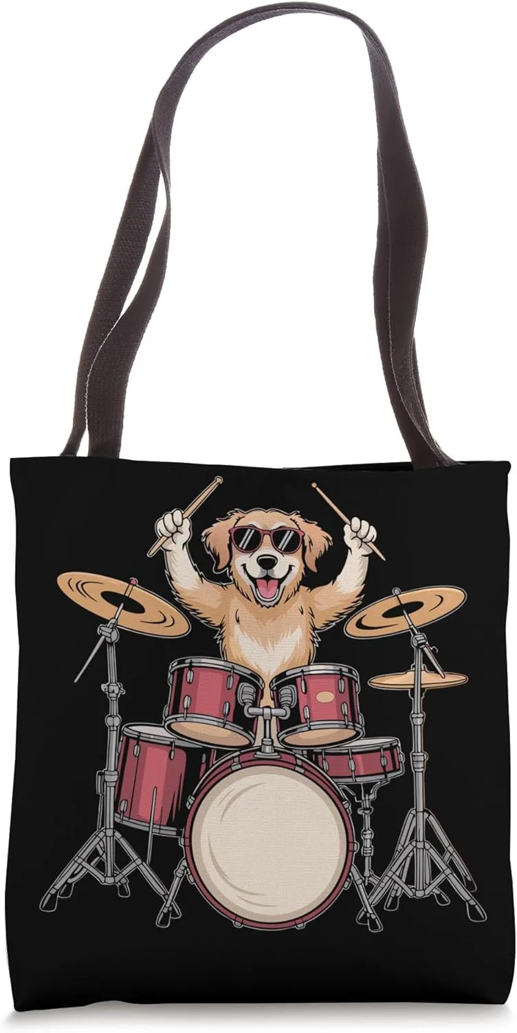 Drumset Golden Retriever Drummer Dog Tote Bag