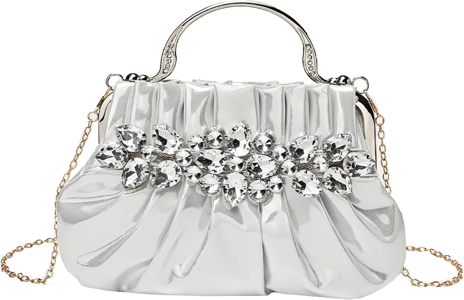Dumpling Clutch Purse for Women Rhinestones Evening Handbag Small Soft Pleated Clutches for Weddings Proms Cocktail