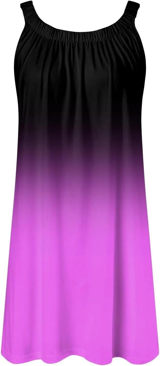 Eduavar Summer Dresses for Women 2024, Sun Dresses for Women Casual Gradient Print Sleeveless Beach Mini Tank Dress Cover Up