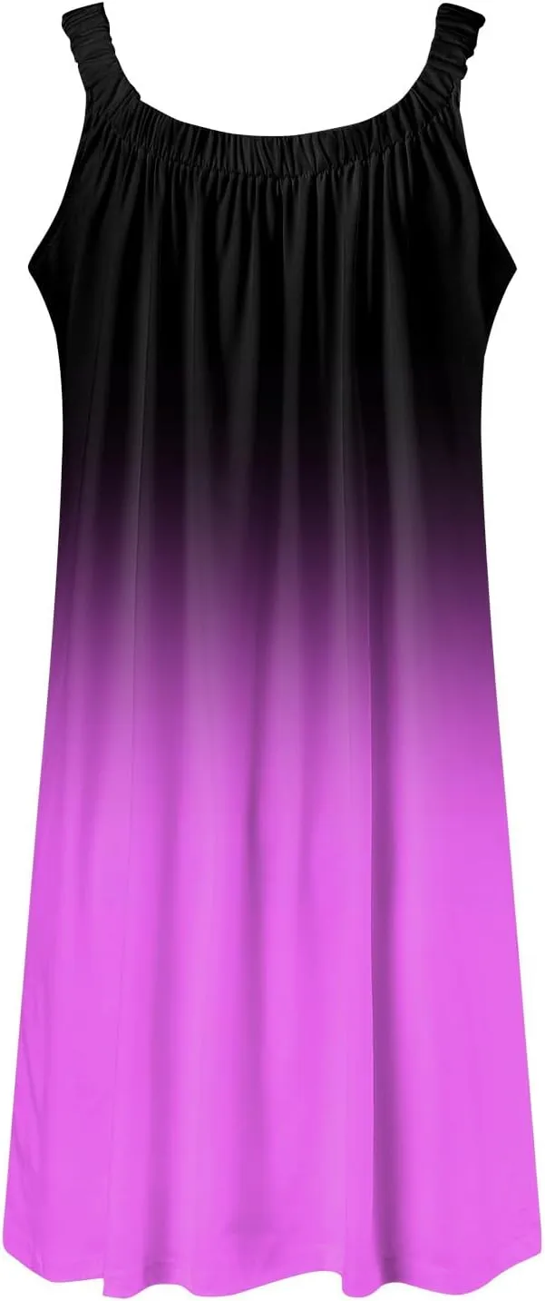 Eduavar Summer Dresses for Women 2024, Sun Dresses for Women Casual Gradient Print Sleeveless Beach Mini Tank Dress Cover Up
