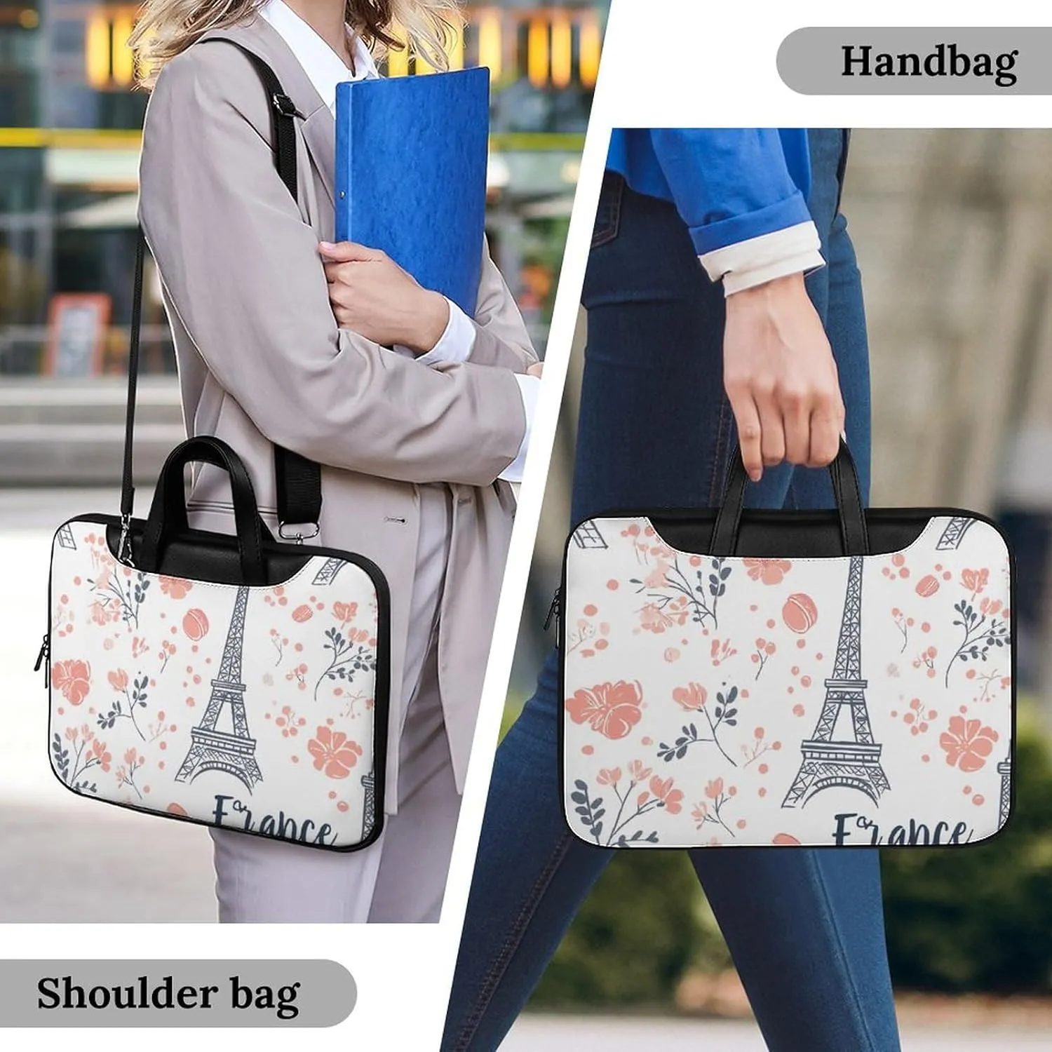 Eiffel Tower Paris French Macarons Leather Bag Laptop Case Slim Water Resistant Computer Bags with Handle Briefcase for Work