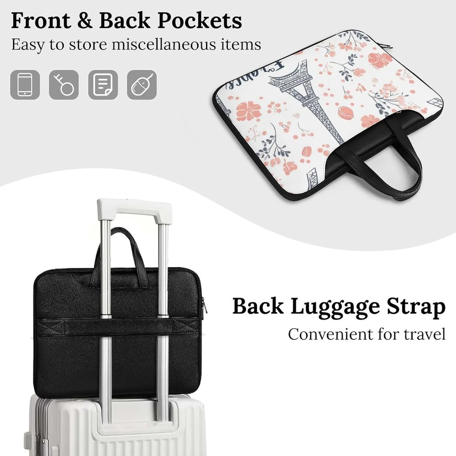 Eiffel Tower Paris French Macarons Leather Bag Laptop Case Slim Water Resistant Computer Bags with Handle Briefcase for Work