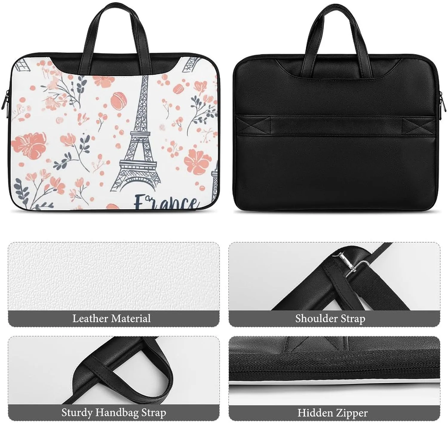 Eiffel Tower Paris French Macarons Leather Bag Laptop Case Slim Water Resistant Computer Bags with Handle Briefcase for Work