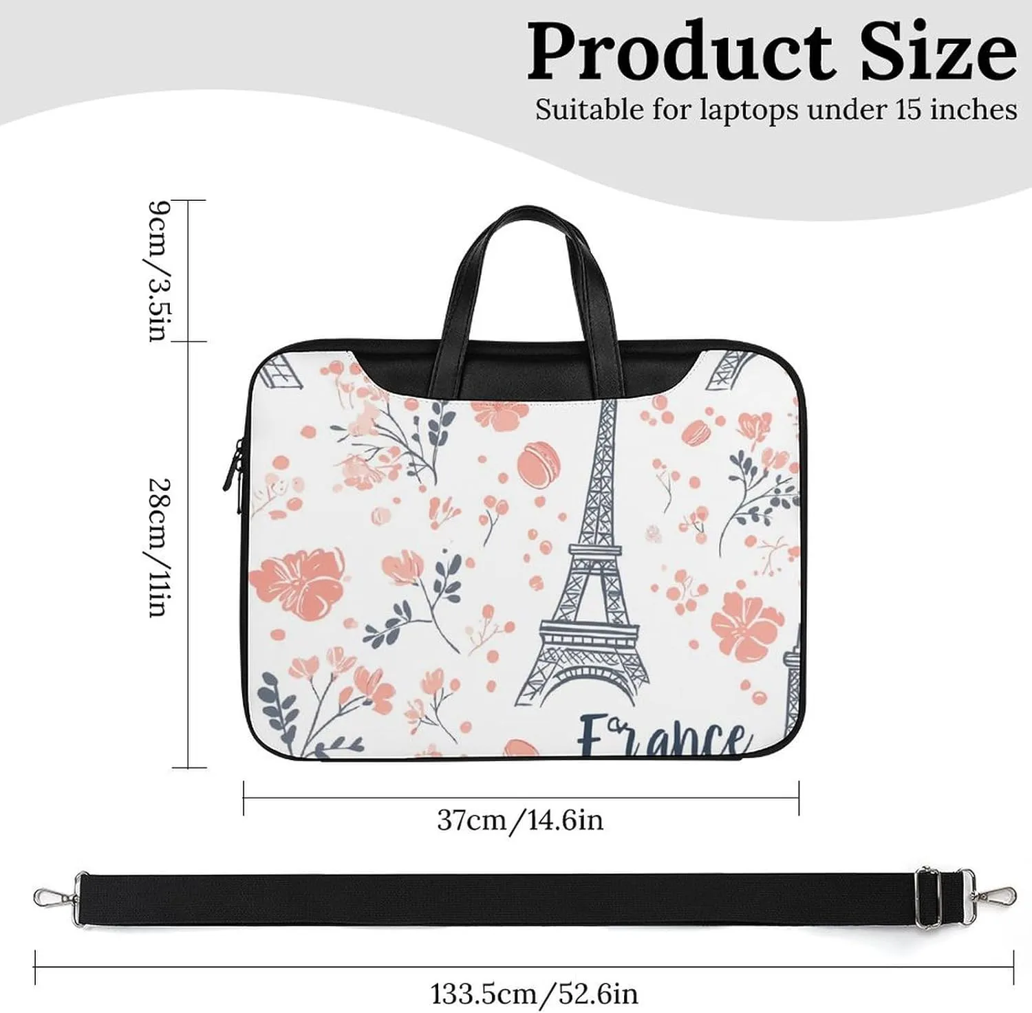 Eiffel Tower Paris French Macarons Leather Bag Laptop Case Slim Water Resistant Computer Bags with Handle Briefcase for Work