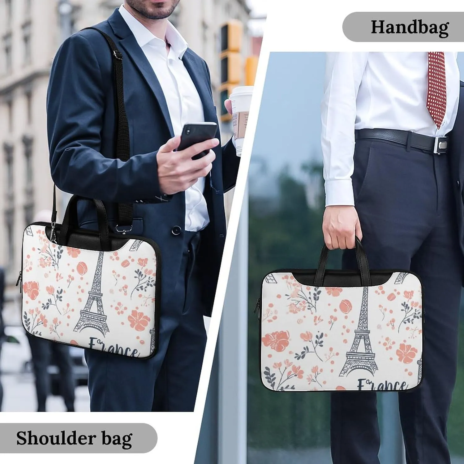 Eiffel Tower Paris French Macarons Leather Bag Laptop Case Slim Water Resistant Computer Bags with Handle Briefcase for Work
