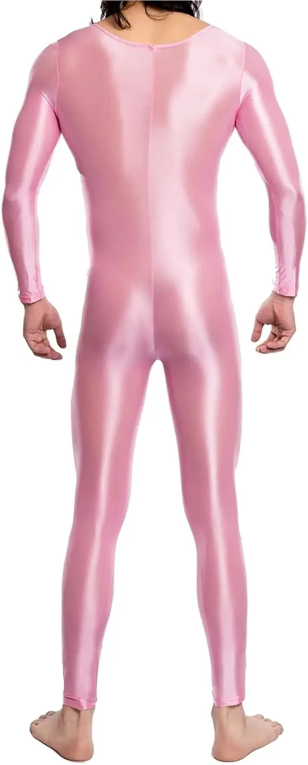 Elastic Men's Undershirts Glossy Shiny Long Sleeve Fitness Bodysuit Male Jumpsuit Sport Gym Yoga Sexy Leotard Wrestling