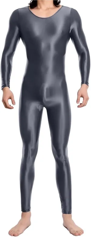 Elastic Men's Undershirts Glossy Shiny Long Sleeve Fitness Bodysuit Male Jumpsuit Sport Gym Yoga Sexy Leotard Wrestling
