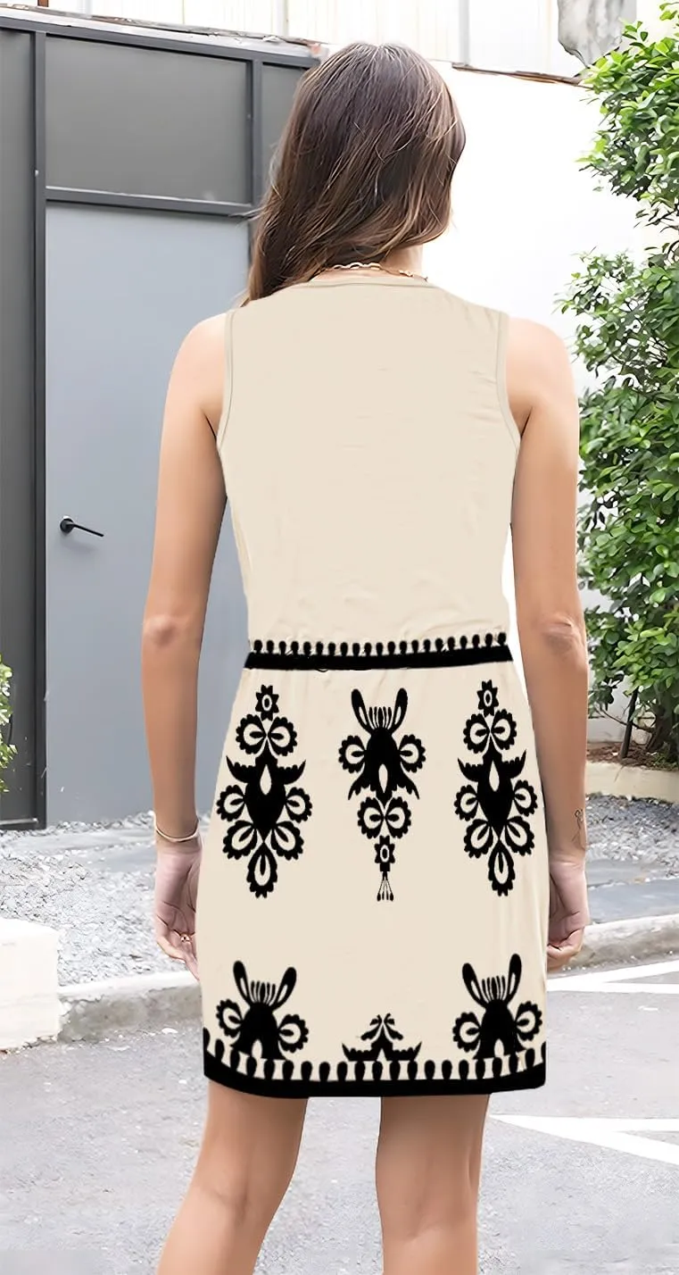 ETCYY Womens Summer Casual Dresses Sleeveless Beach Vacation Sundresses Drawstring Waist Short Striped Dress with Pockets
