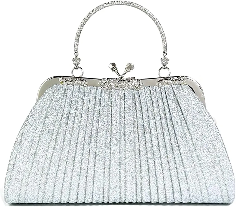 Evening Bag Party Clutches,Glitter Clutch Pleated Wedding Bag,Cocktail Prom Handbags Prom Purse Handbag for women.