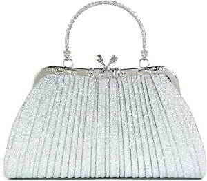 Evening Bag Party Clutches,Glitter Clutch Pleated Wedding Bag,Cocktail Prom Handbags Prom Purse Handbag for women.