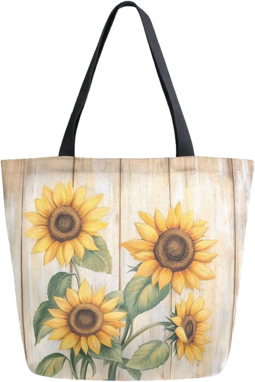 Extra Large Shoulder Gym Tote Bag, Retro Board Blooming Sunflowers Canvas Handle Bag for Yoga Weekender Picnic Beach Travel Kitchen Reusable Market Grocery Shopping