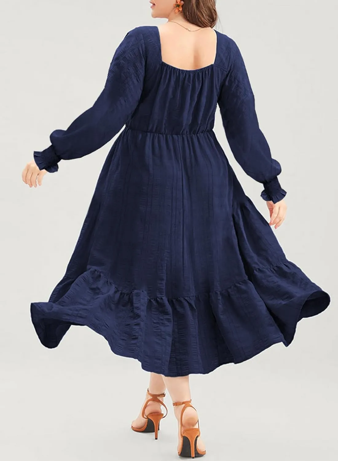 Eytino Plus Size Dress for Women Long Sleeve Sweetheart Neck Ruffle Long Maxi Dresses(1X-5X)