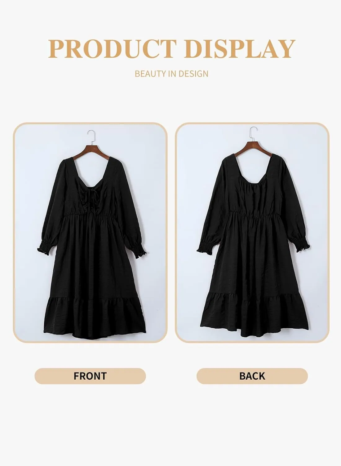 Eytino Plus Size Dress for Women Long Sleeve Sweetheart Neck Ruffle Long Maxi Dresses(1X-5X)