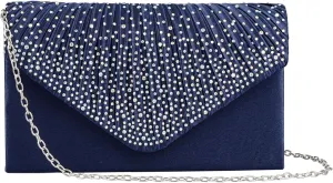 Fashion Ladies BagEvening Clutch, Womens Satin Clutch Bag Envelope Purse for Wedding and Party (Color : Navy Blue)