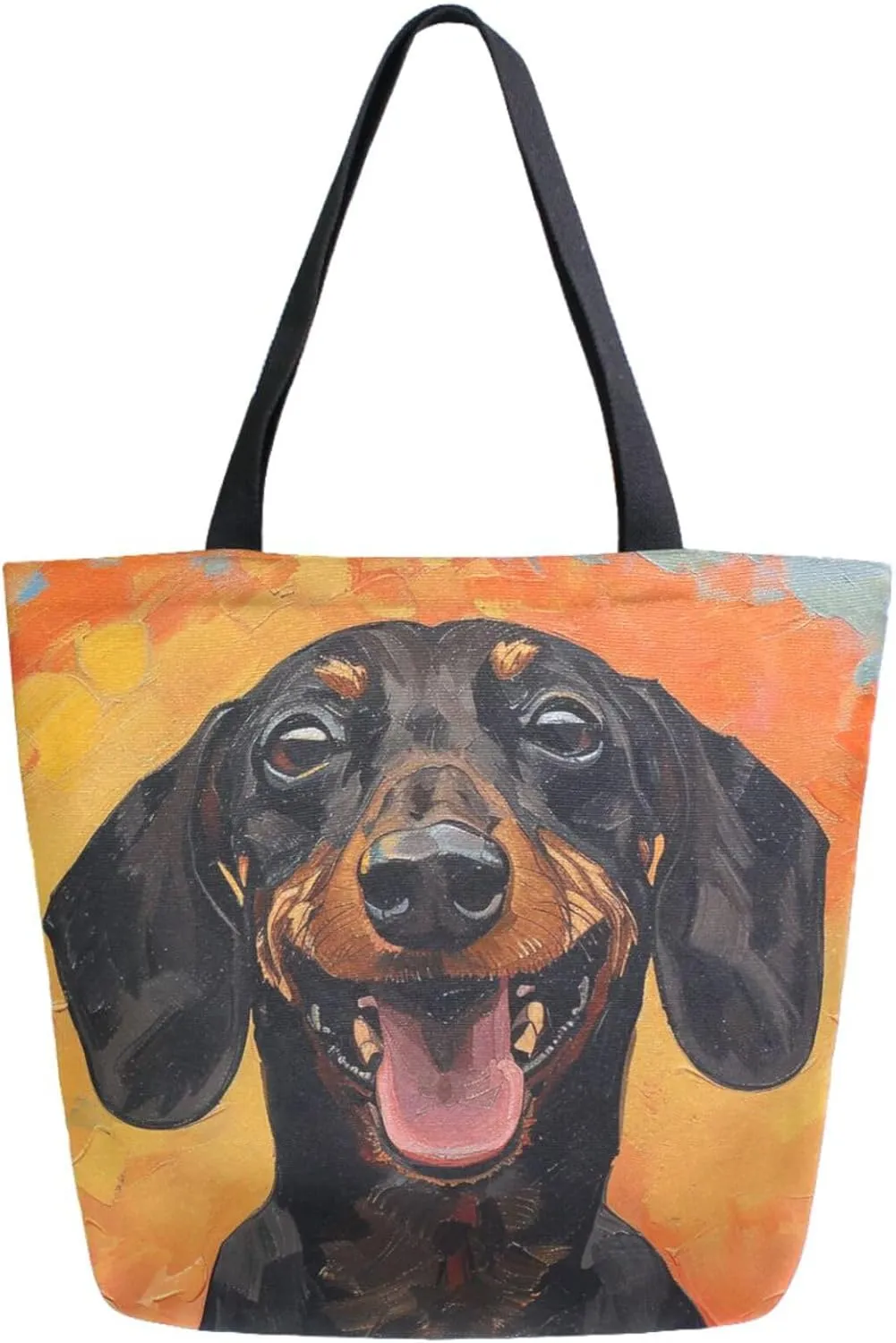 Fashion Pattern Extra Large Shoulder Grocery Tote Bag, Happy Dachshund Face Canvas Daily Handle Bag for Gym Weekender Beach Travel Kitchen Reusable Market Shopping, klu69736111p281c318s555