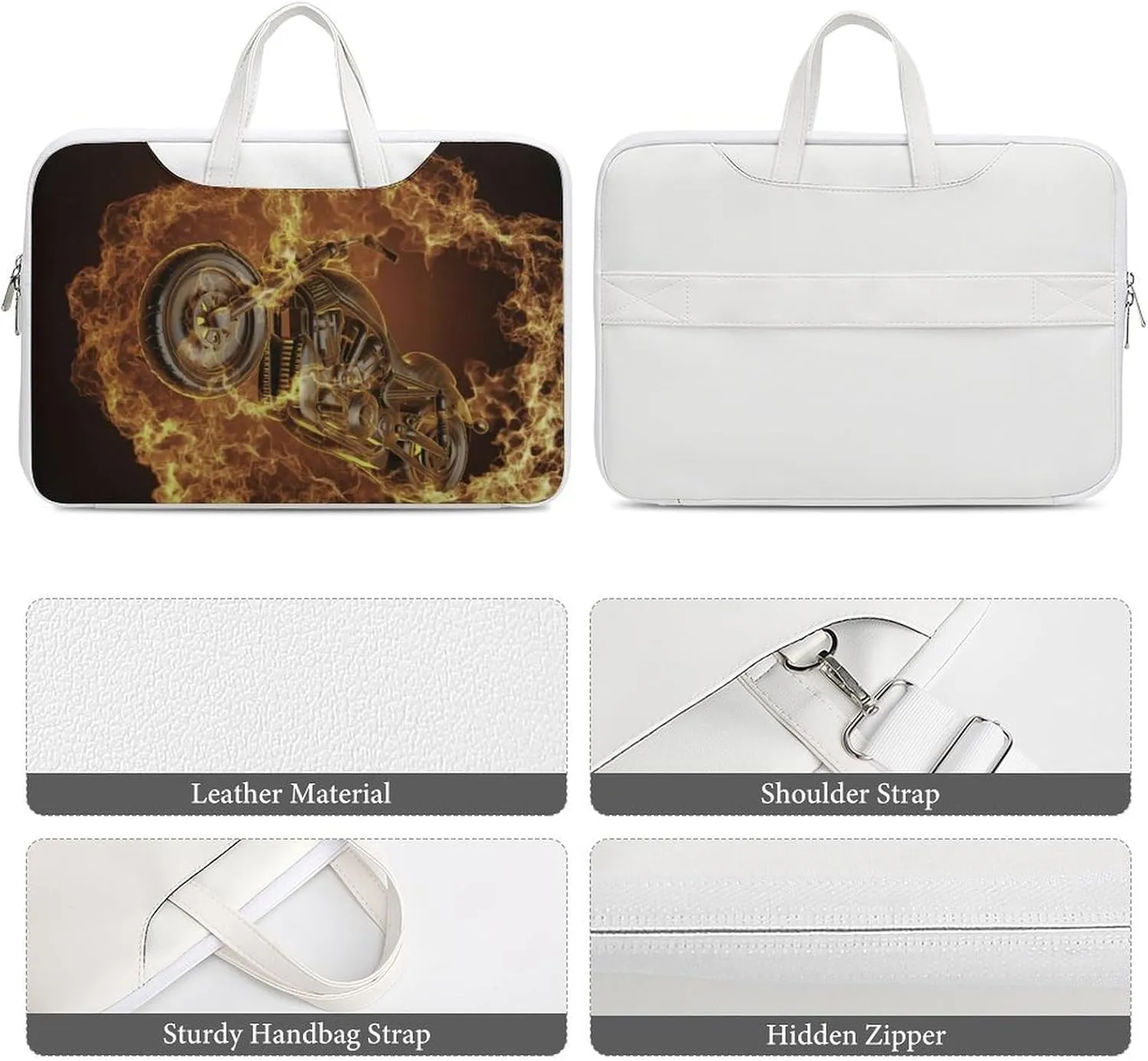 Fire Motorbike Dangerous Sport Leather Bag Laptop Case Slim Water Resistant Computer Bags with Handle Briefcase for Work