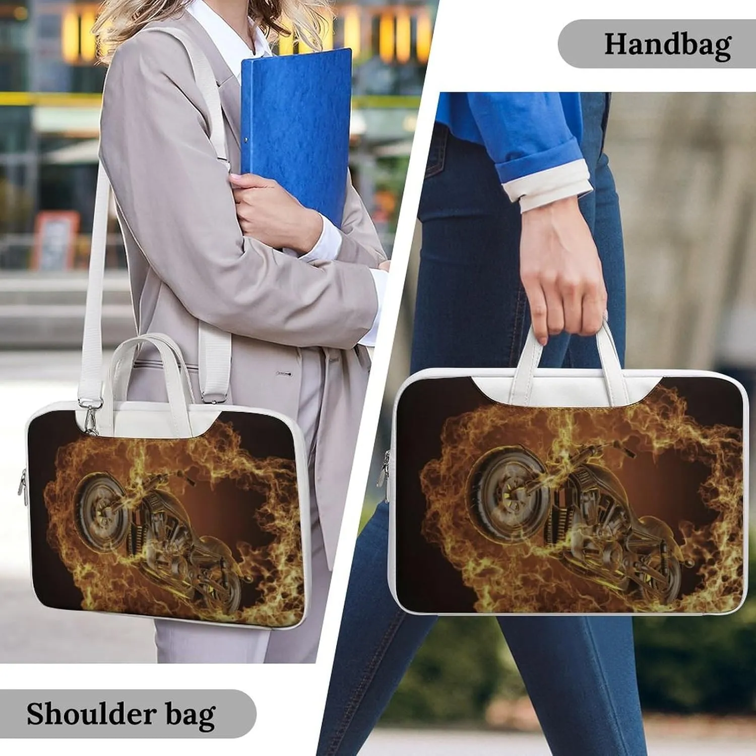 Fire Motorbike Dangerous Sport Leather Bag Laptop Case Slim Water Resistant Computer Bags with Handle Briefcase for Work