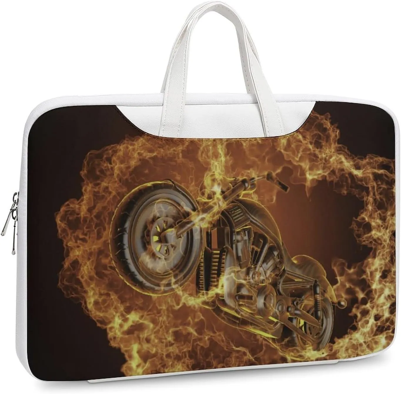 Fire Motorbike Dangerous Sport Leather Bag Laptop Case Slim Water Resistant Computer Bags with Handle Briefcase for Work