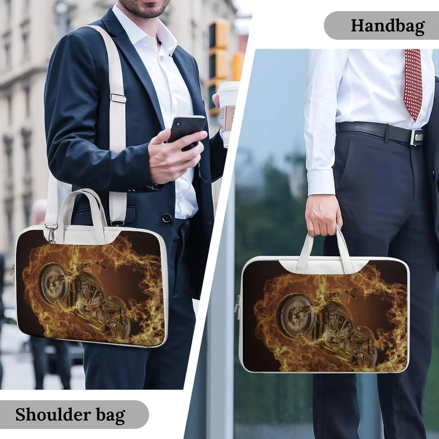 Fire Motorbike Dangerous Sport Leather Bag Laptop Case Slim Water Resistant Computer Bags with Handle Briefcase for Work