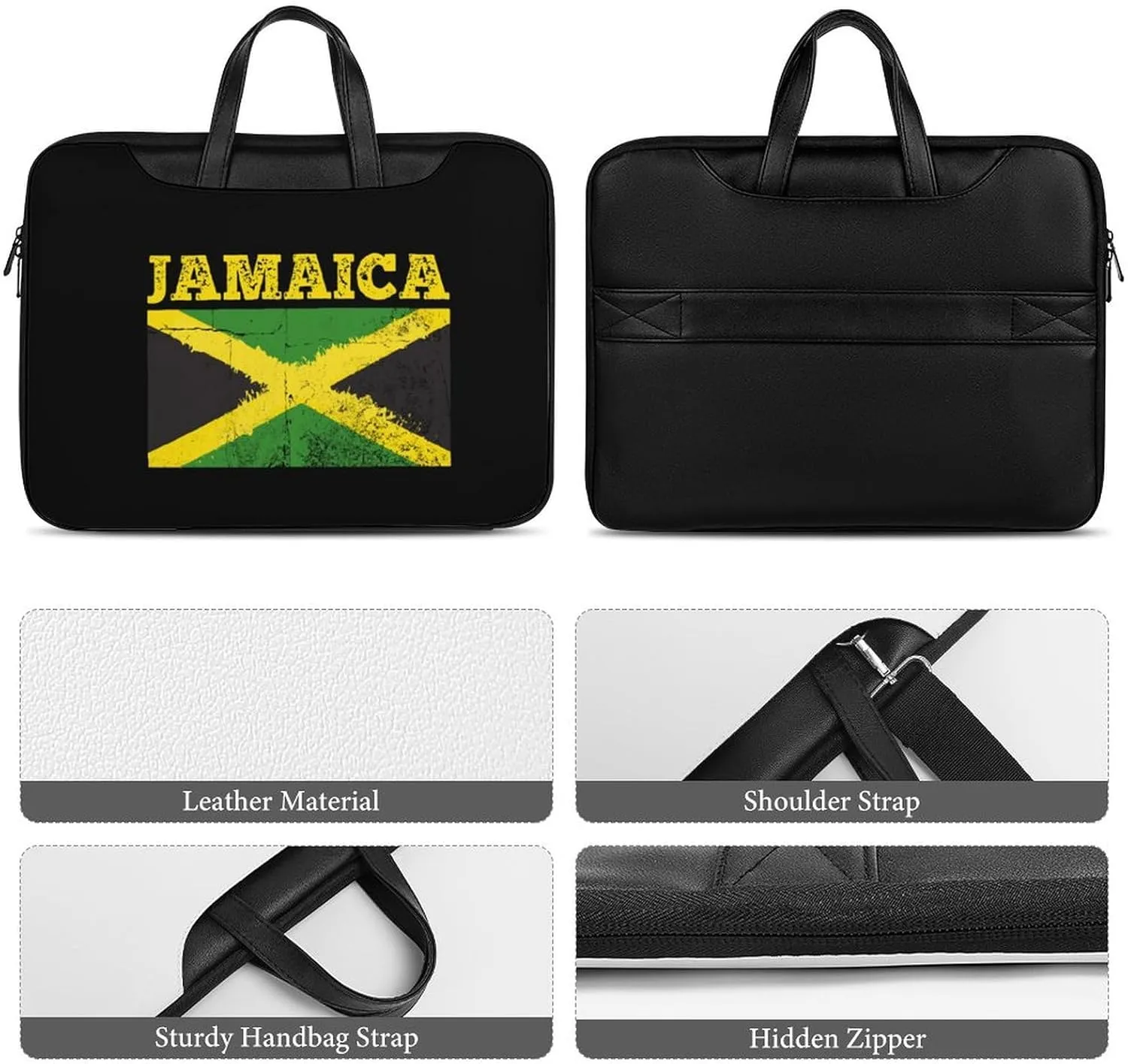 Flag Of Jamaica Leather Bag Laptop Case Slim Water Resistant Computer Bags with Handle Briefcase for Work