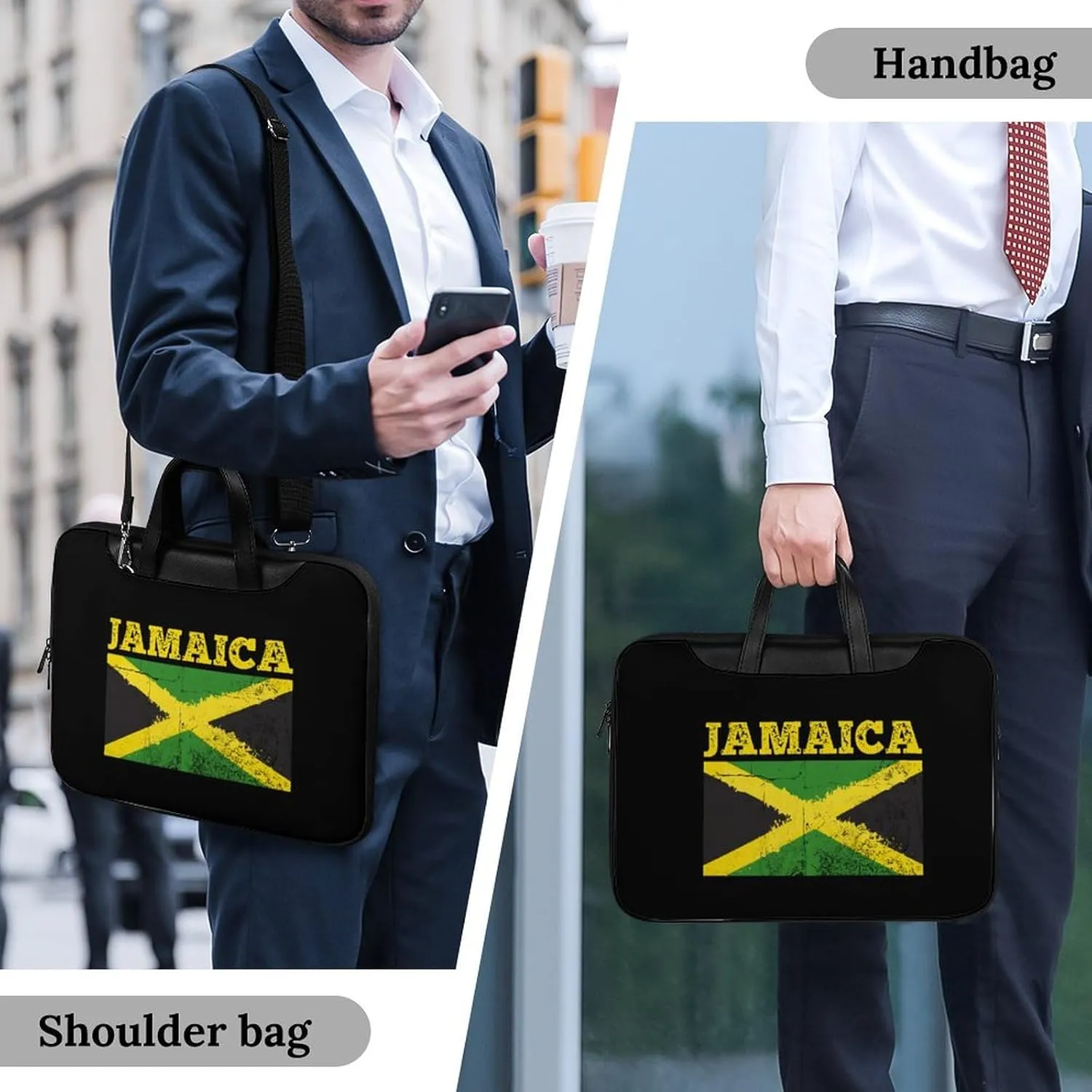 Flag Of Jamaica Leather Bag Laptop Case Slim Water Resistant Computer Bags with Handle Briefcase for Work
