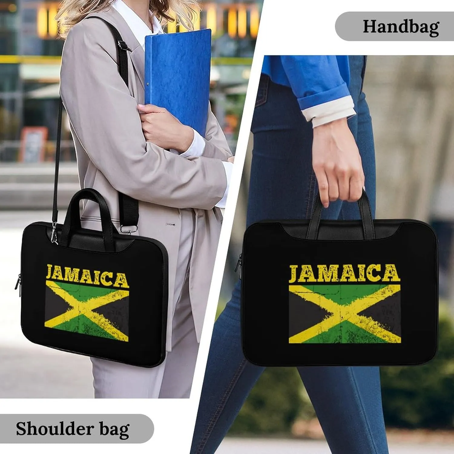 Flag Of Jamaica Leather Bag Laptop Case Slim Water Resistant Computer Bags with Handle Briefcase for Work