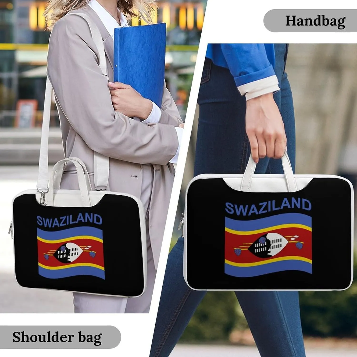 Flag of Swaziland Leather Bag Laptop Case Slim Water Resistant Computer Bags with Handle Briefcase for Work