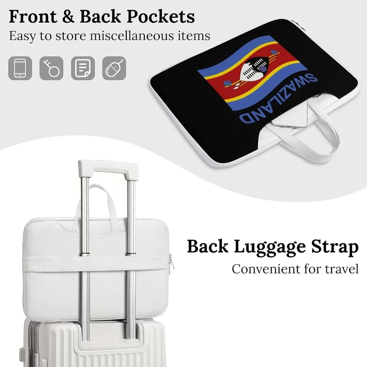 Flag of Swaziland Leather Bag Laptop Case Slim Water Resistant Computer Bags with Handle Briefcase for Work