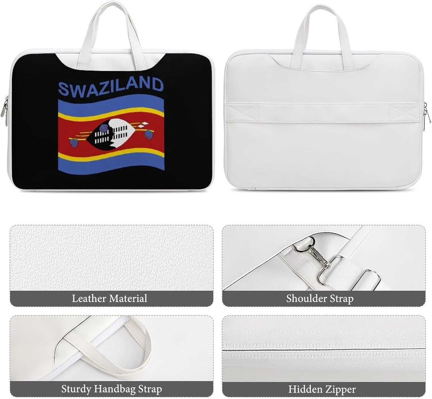 Flag of Swaziland Leather Bag Laptop Case Slim Water Resistant Computer Bags with Handle Briefcase for Work