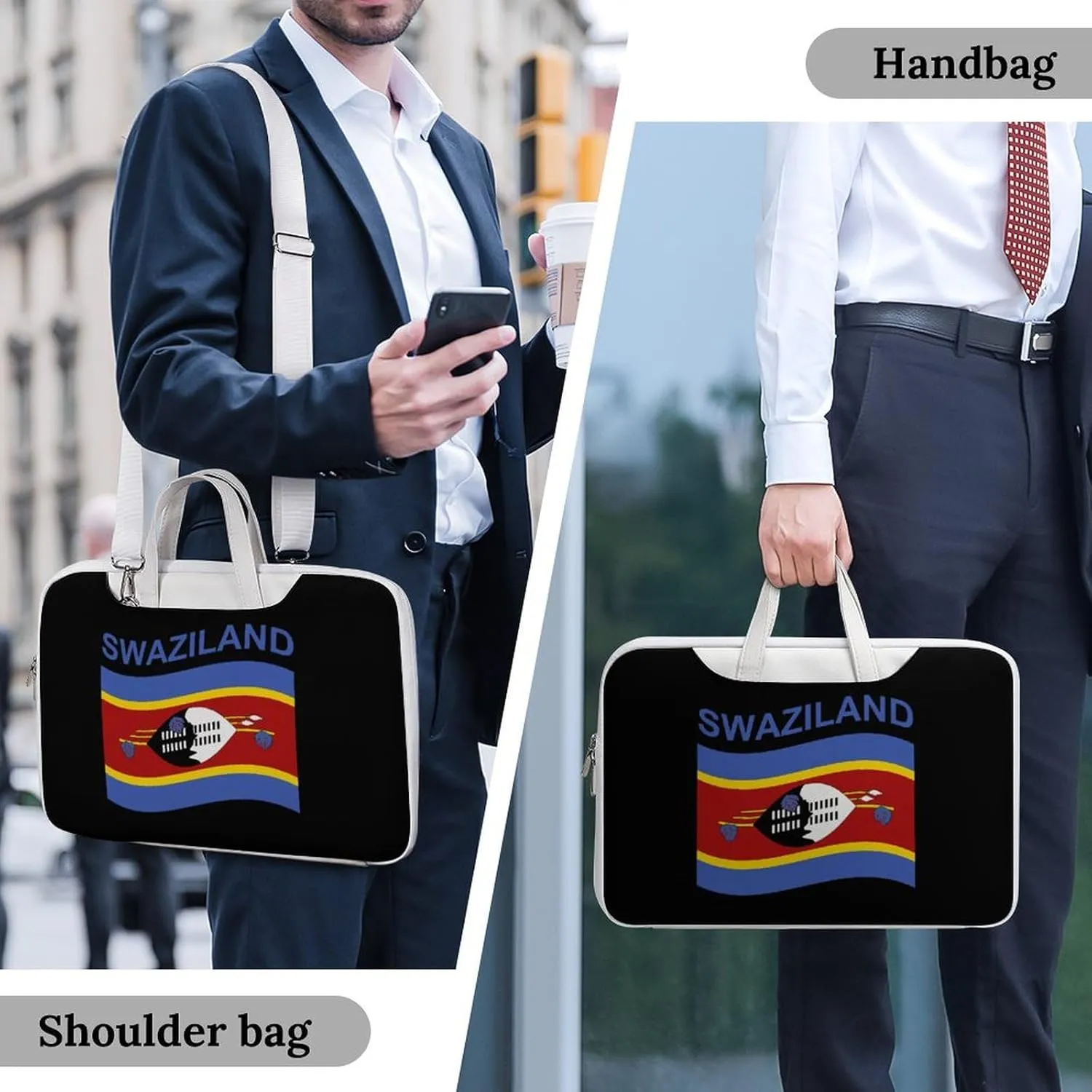 Flag of Swaziland Leather Bag Laptop Case Slim Water Resistant Computer Bags with Handle Briefcase for Work