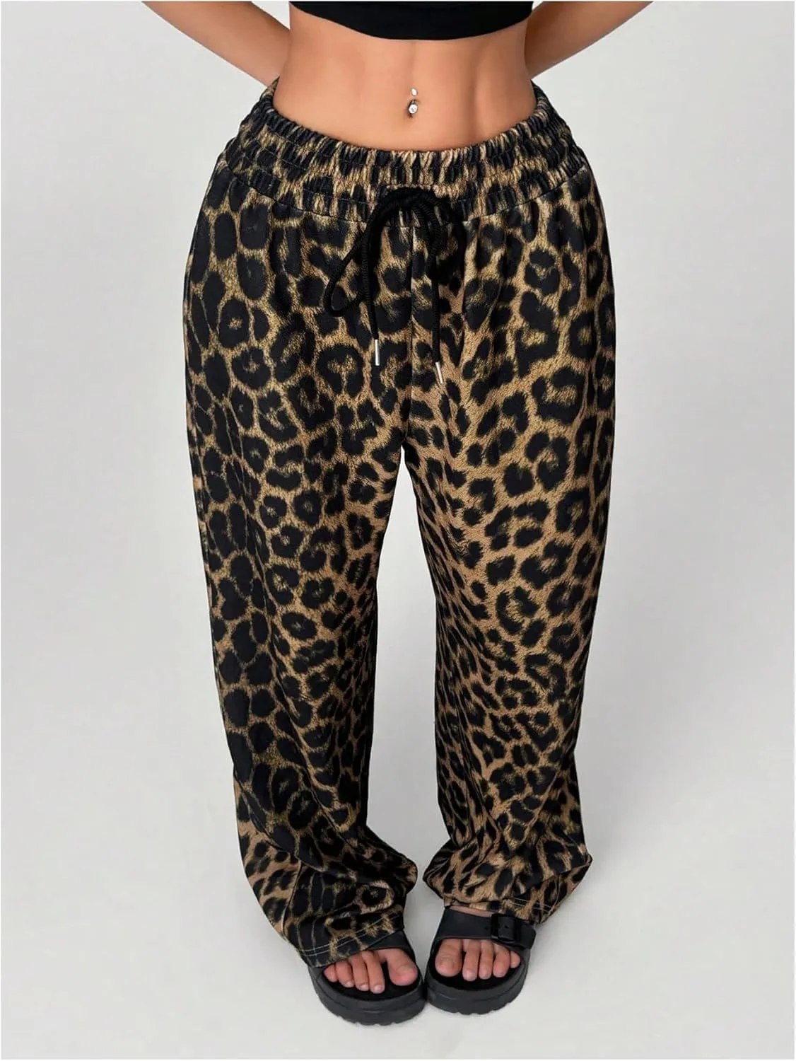 Floerns Women's Causal Drawstring High Waist Baggy Straight Wide Leg Sweatpants with Pockets