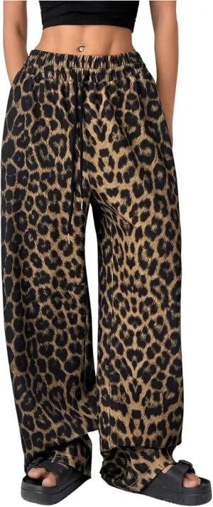 Floerns Women's Causal Drawstring High Waist Baggy Straight Wide Leg Sweatpants with Pockets