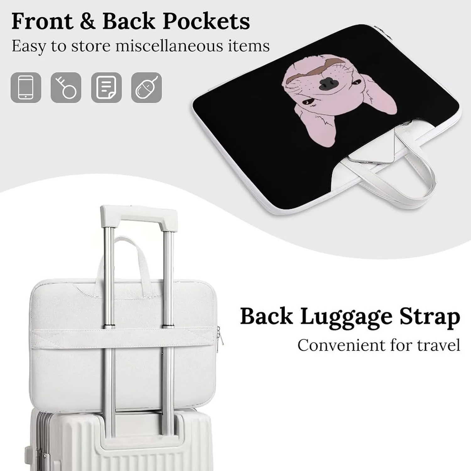 French Bull Dog Leather Bag Laptop Case Slim Water Resistant Computer Bags with Handle Briefcase for Work