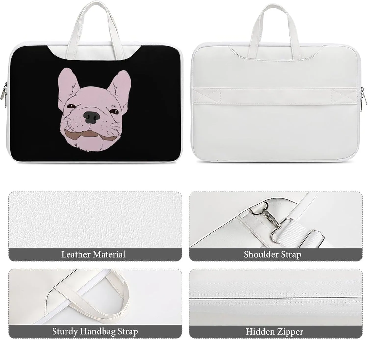 French Bull Dog Leather Bag Laptop Case Slim Water Resistant Computer Bags with Handle Briefcase for Work