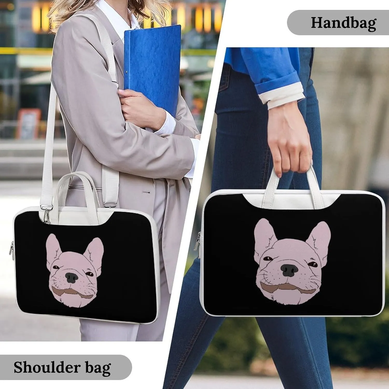 French Bull Dog Leather Bag Laptop Case Slim Water Resistant Computer Bags with Handle Briefcase for Work