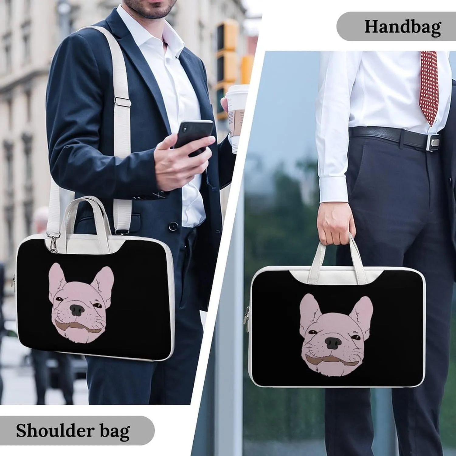 French Bull Dog Leather Bag Laptop Case Slim Water Resistant Computer Bags with Handle Briefcase for Work