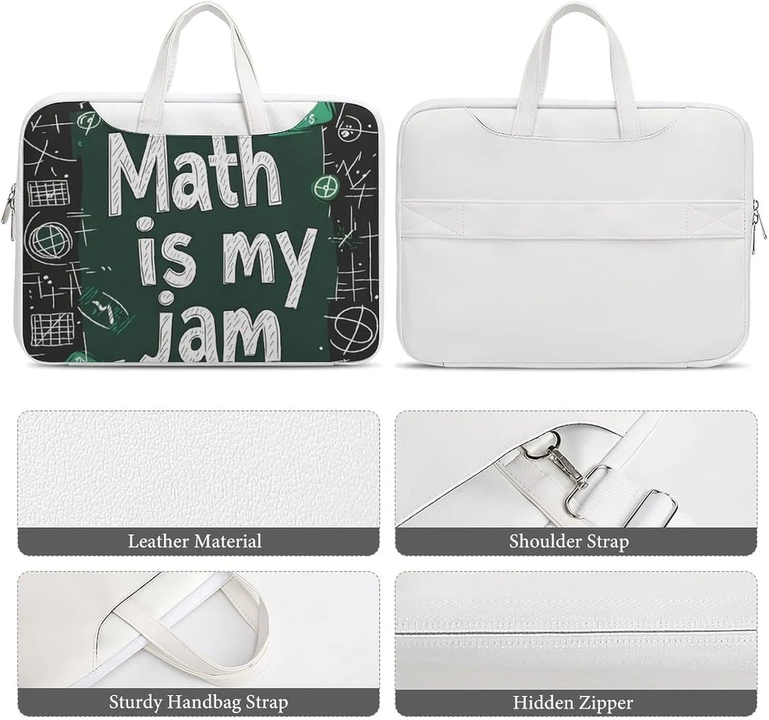 Funny Math Graphic Leather Bag Laptop Case Slim Water Resistant Computer Bags with Handle Briefcase for Work
