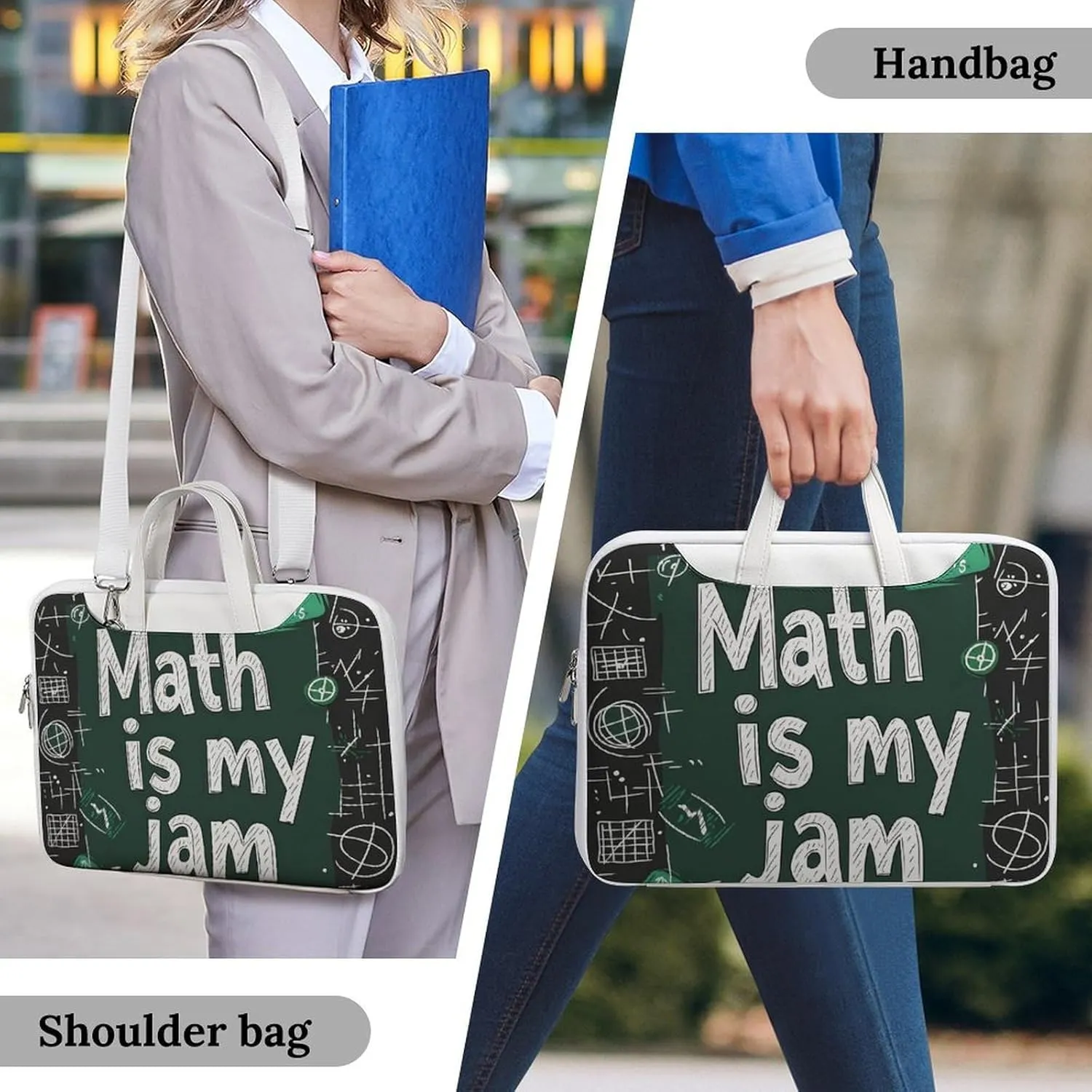 Funny Math Graphic Leather Bag Laptop Case Slim Water Resistant Computer Bags with Handle Briefcase for Work